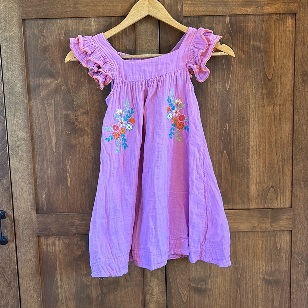 Peek Kids Purple Dress. Flower Embroidered
